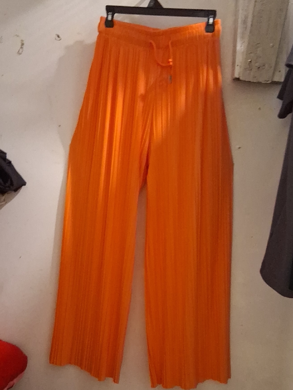 Vibrant Orange Pleated Wide-Leg Pants